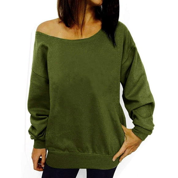 LYXIOF Womens Baggy Off Shoulder Sweatshirt Oversized Pullover Slouchy Long Sleeve Shirt Army green L