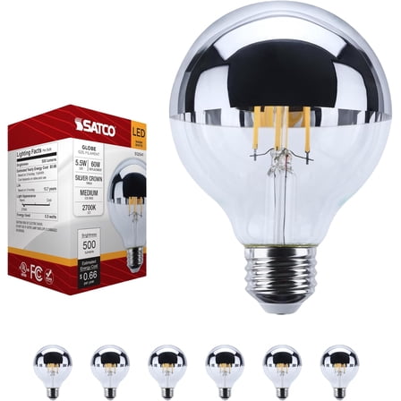Satco S12541 G25 LED Silver Crown Globe Light Bulbs 5.5W 120V 2700K E26 Medium Base Dimmable (6 Pack)