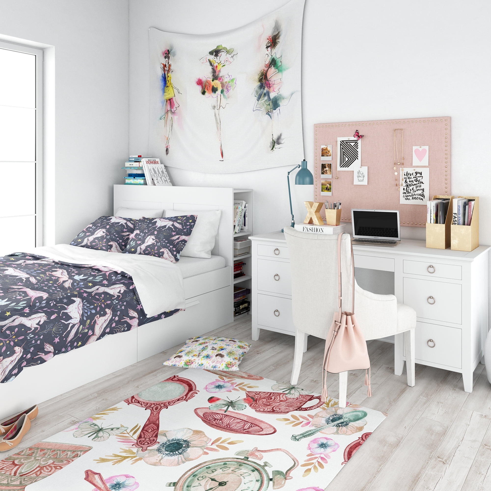 Designart 'Watercolor Unicorn Pattern' Modern Teen Duvet Cover Set