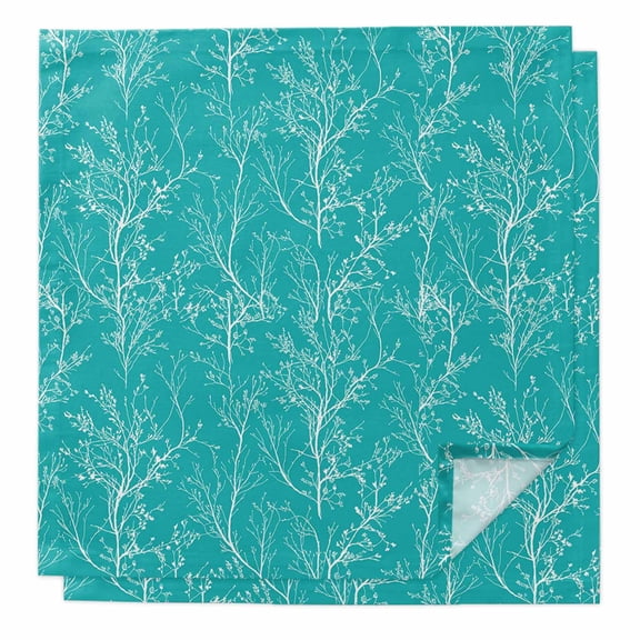 Teal Botanical Cloth Napkins, Vintage Floral Plants Branch Washable and Reusable Dinner Napkins Set of 2, Table Napkin for Kitchen Party Birthday Wedding Hotel Housewarming 20"x20"
