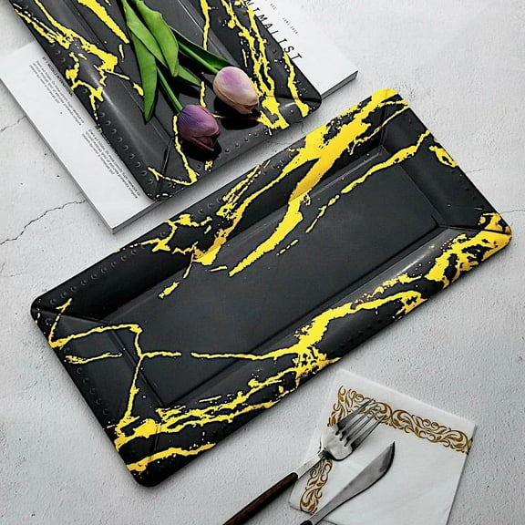 Balsa Circle 10 Black 16" Rectangular Paper Serving Trays Gold Marble Design Wedding Decorations Tableware