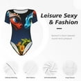 thumbnail image 4 of Fotbe Playful Colorful Dragons Flowers Women's Crew Neck Short Sleeves Bodysuit Tops Round Neck Slim Sleeveless Soft Comfortable Basic-XX-Large, 4 of 7