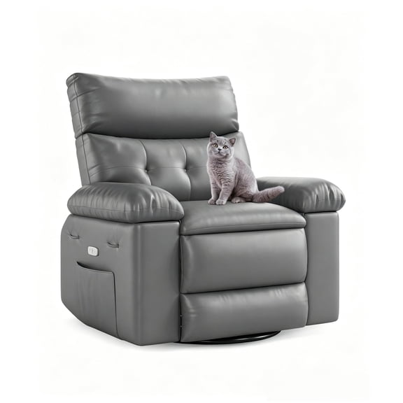 Oversized Manual Recliner Chair, 360掳 Swivel Rocker Upholstered Lounge Chair for Living Room, Bedroom and Nursery, Gray