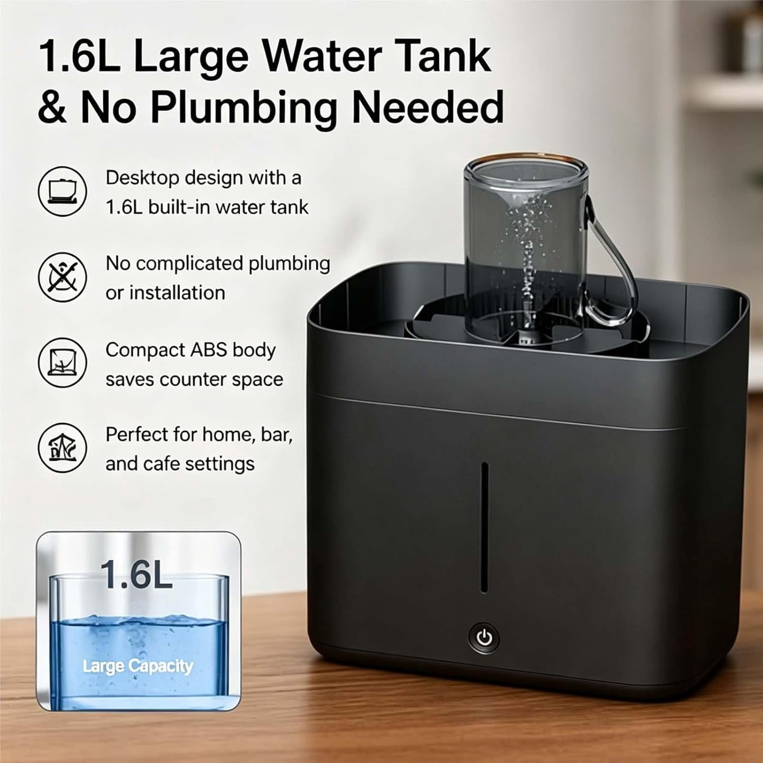Electric Glass Rinser Tea Cup Washer, Desktop Automatic Cup Washing Machine with 1.6L Water Tank, High Pressure Jets Glass Rinser for 3-10cm Diameter Cups for Water Bottle & Coffee Cups (Black)