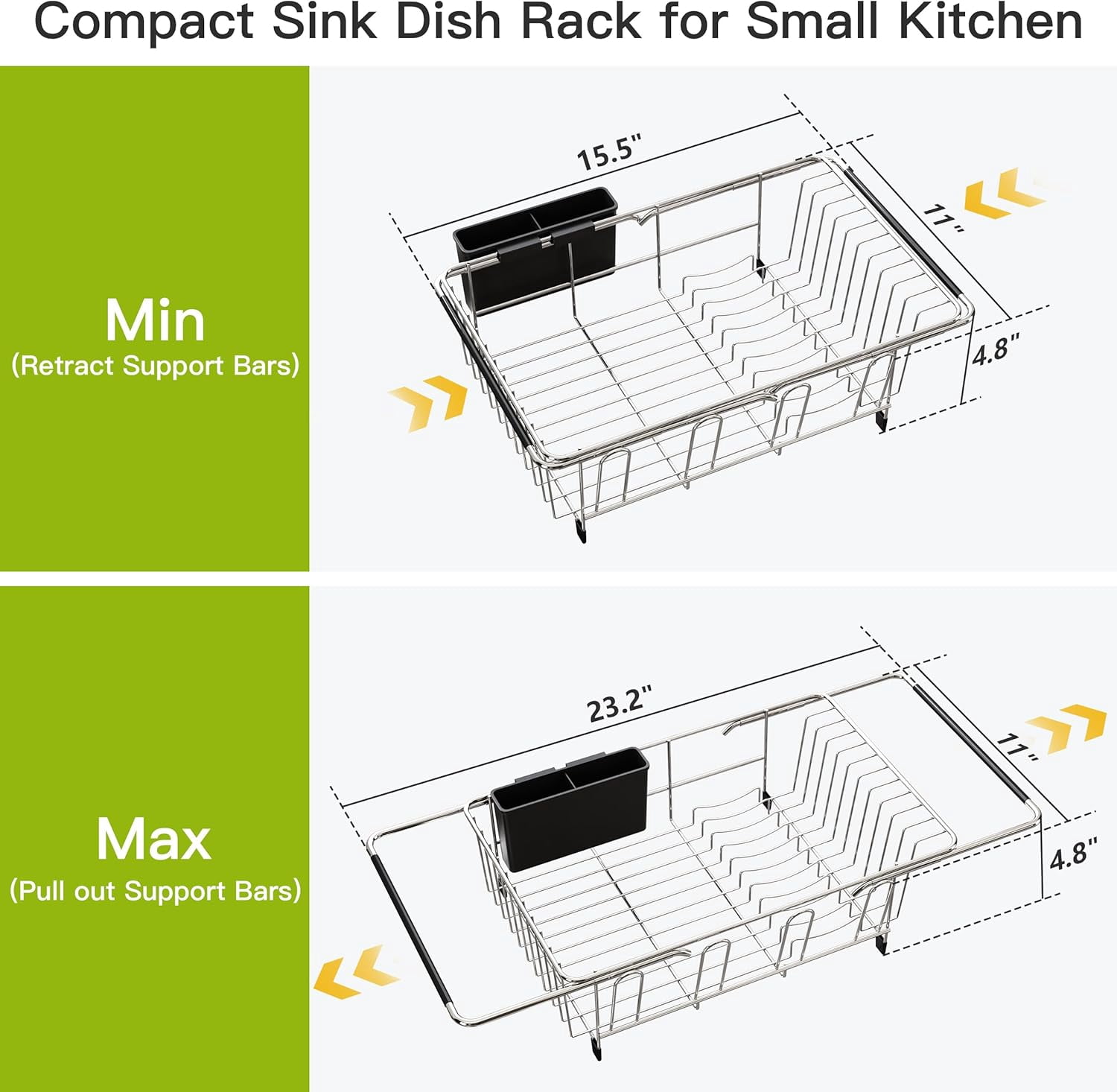 MMIZTFC Dish Drying Rack in Sink, Expandable Stainless Steel Dish Drainers for Kitchen Counter, Dish Dryer Rack for Inside Sink, Over The Sink Dish Racks with Utensil Holder, Silver