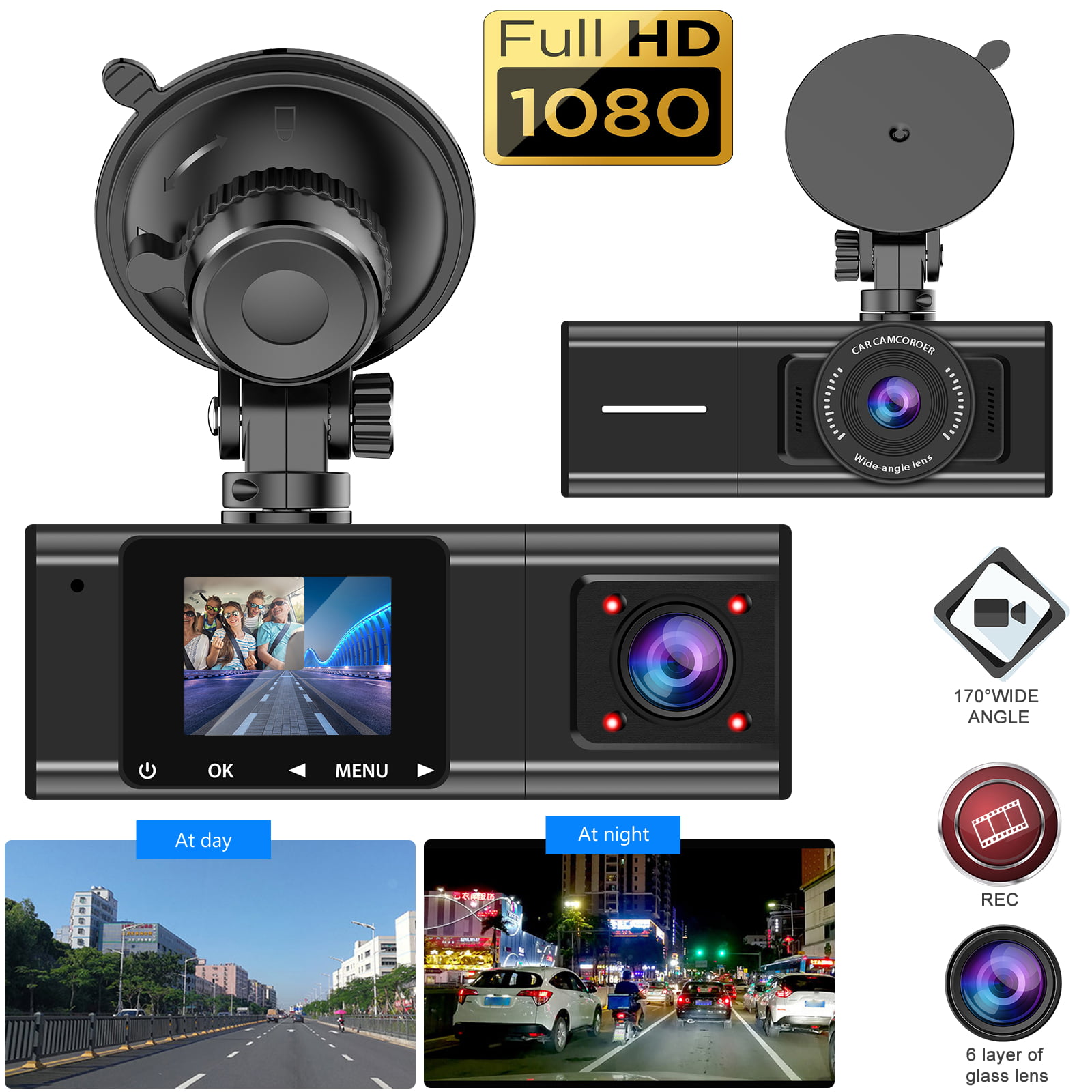 TIMPROVE FHD 1080P Backup Reverse Camera 7” IPS Touch Screen 170° Wide Angle Front and Rear Dual Lens with Night Vision G-Senor Parking Monitor Loop Recording WDR 4350447615 Mirror Dash Cam