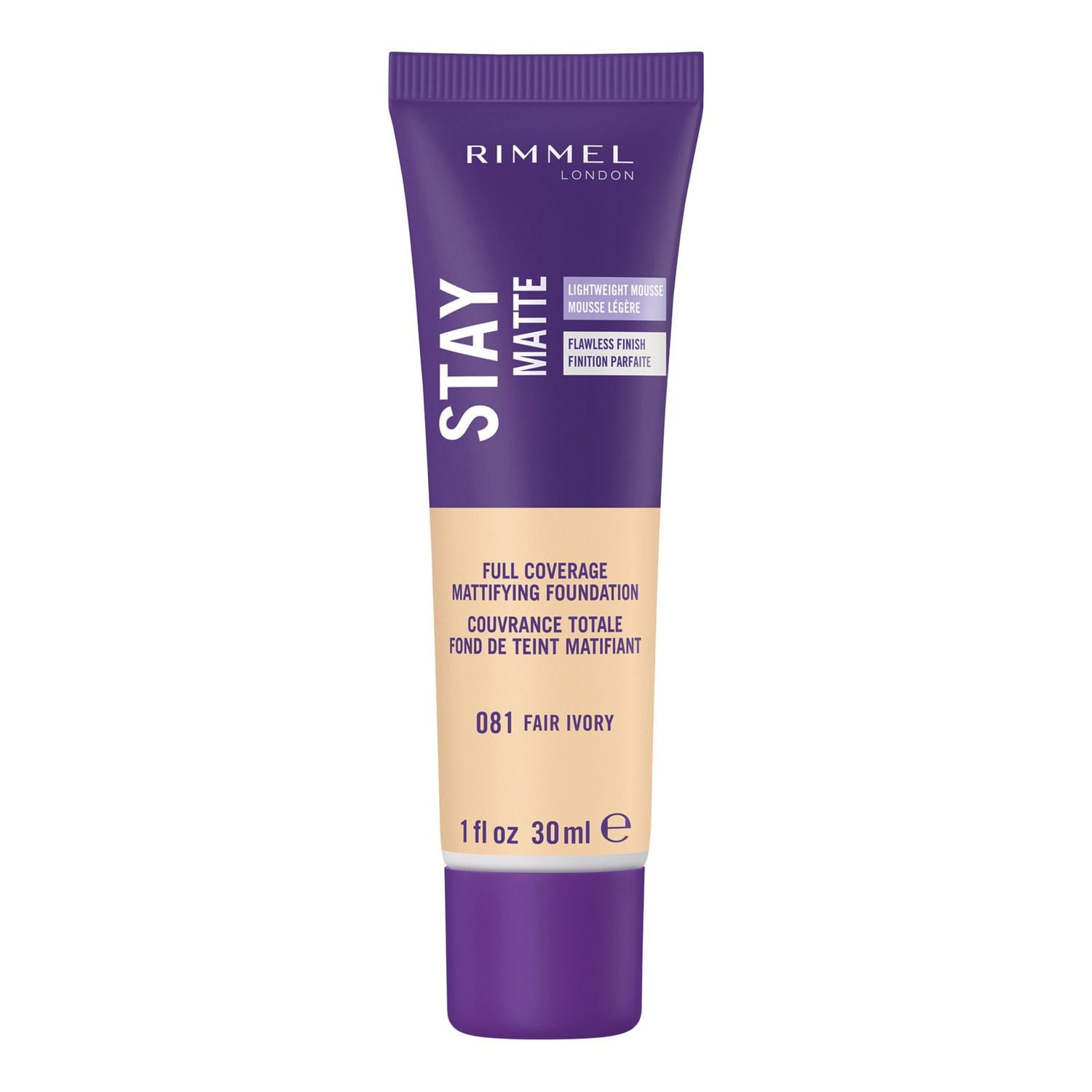 Rimmel Fond de teint Stay Matte, formule légère et soyeuse, mousse liquide légère et complexe anti-pollution, tenue de 24H, 100% Sans Cruauté Finition mate fraîche & naturelle