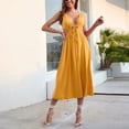 thumbnail image 5 of Women's Sexy Solid Color Cut Out Waist Sleeveless V Neck Midi Tank Dress Long Sleeve Dress Women Casual, 5 of 8