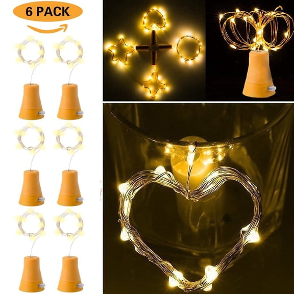BSJJY 6 Pack Solar Powered Wine Bottle Lights, 10 LED Waterproof Copper Cork Solar Lights for Wedding Christmas, Outdoor, Holiday, Garden, Patio, Pathway Decor (Warm White)