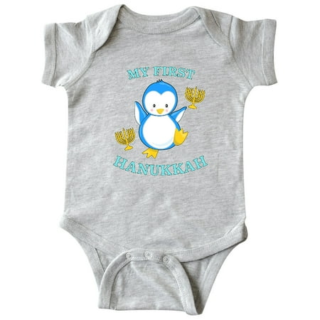 

Inktastic My First Hanukkah with cute penguin Gift Baby Boy or Baby Girl Bodysuit