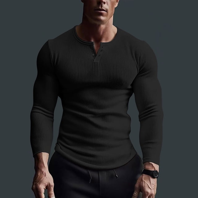 pstuiky camisas de manga larga para hombre, Suéter tipo jersey con cuello alto, elástico, color liso, manga larga, cuello redondo, blusas y camisas tops de invierno para hombre m