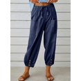 thumbnail image 1 of Plus Size Women's Solid Bow Knot Elastic Button Decor Casual Pants with Pockets, 1 of 14