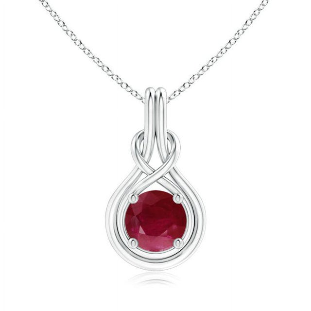 Angara Collier en Rubis Naturel - Pendentif Nœud Infini Solitaire en Rubis Rond 2,1 ct en Or Blanc 14K pour Femmes