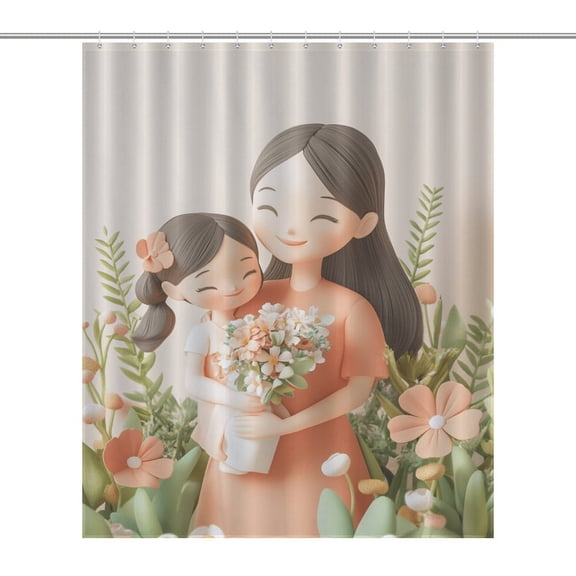 Happy Mother's Day Shower Curtain Fabric Bathroom Decor with Hooks