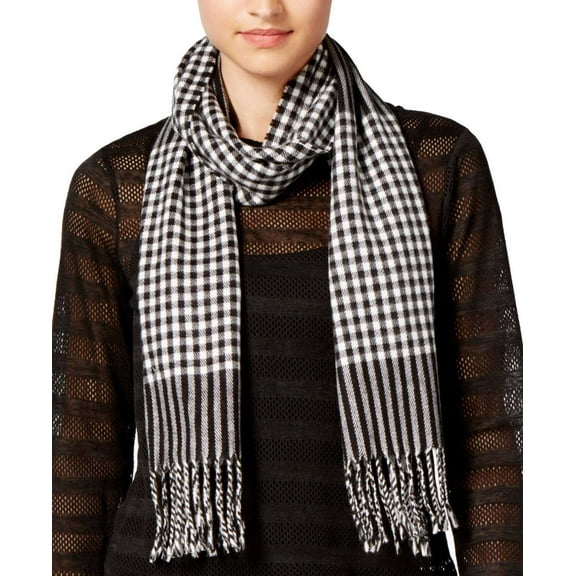 Cejon Gingham Acrylic Scarf, Ivory