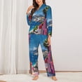 thumbnail image 2 of Fuzoiu Colorful Mediterranean Village Print Women's Long-Sleeved Pajama,Lounge Button Down Nightwear,Womens Notch Collar Pajama Set-Medium, 2 of 7