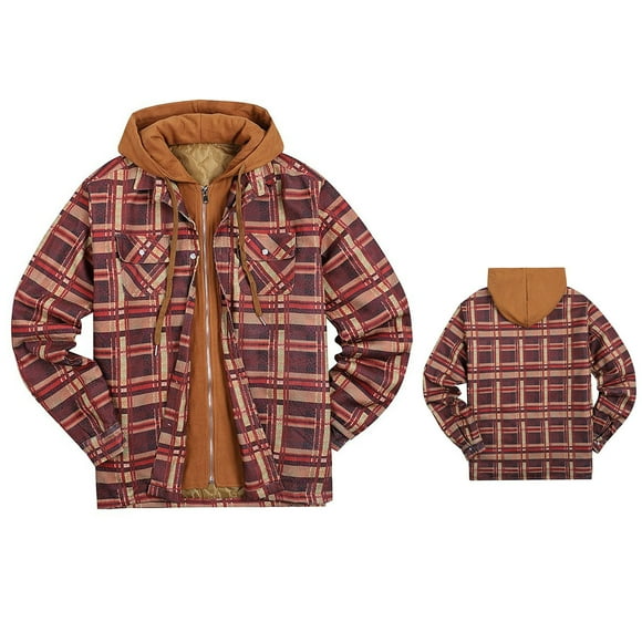 Meichang Mens Flannel Shirts Plus Size Plaid Hoodies Fall Button Down Shirt Jacket Modern Fit Long Sleeve Coat Jacket