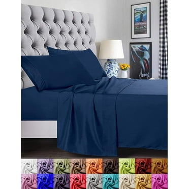 Elegant Comfort® Ultra Soft Microfiber 4pcs Sheet Set - Cool, Breathable, Wrinkle-Free, and Vibrant Colors Twin/Twin XL Navy Blue