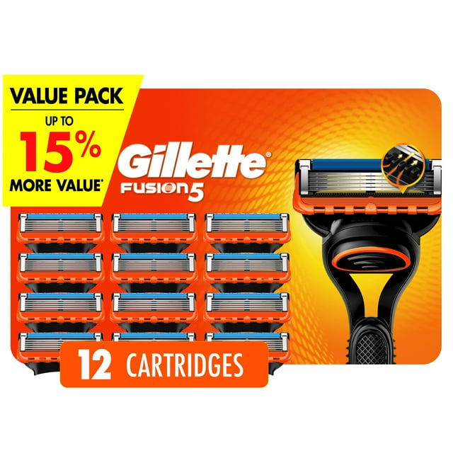 Gillette Fusion5 Razor Refills for Men Razor Cartridges, Lubrication Strip, Precision Trimmer for Men, 5-Blade Razor Blades for Close Shave 12ct