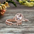 thumbnail image 6 of Milgrain Trio Set 2.75 Carat Morganite 10k Rose Gold Wedding Set 6mm Round Cut Antique Art Deco Stacking Matching Band Anniversary gift Glaring, 6 of 6