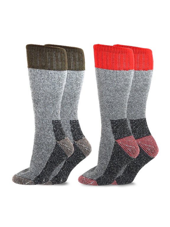 TeeHee Heavyweight Outdoor Wool Thermal Boot Socks for Women 2-Pack (Brown and Red)