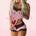 thumbnail image 3 of XUNKUSGA Valentine's Day Pajama Sets for Women 2 Piece Fashion Lace Womens Pajama Sets Classic Heart Print Women's Sleepwear Stretchy Soft Sleeveless Tank Tops Splicing Shorts Casual Set S-2XL Pink, 3 of 5