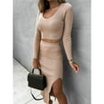 thumbnail image 4 of LEKODE Knit Sets Two Piece Women Long Skirt Set Sweatshirt Skirt Set Workout Sets for Women Sets 2 Piece Outfits Womens Sets 2 Piece Outfits Sets for Women Clothing Two Piece Beige L, 4 of 6