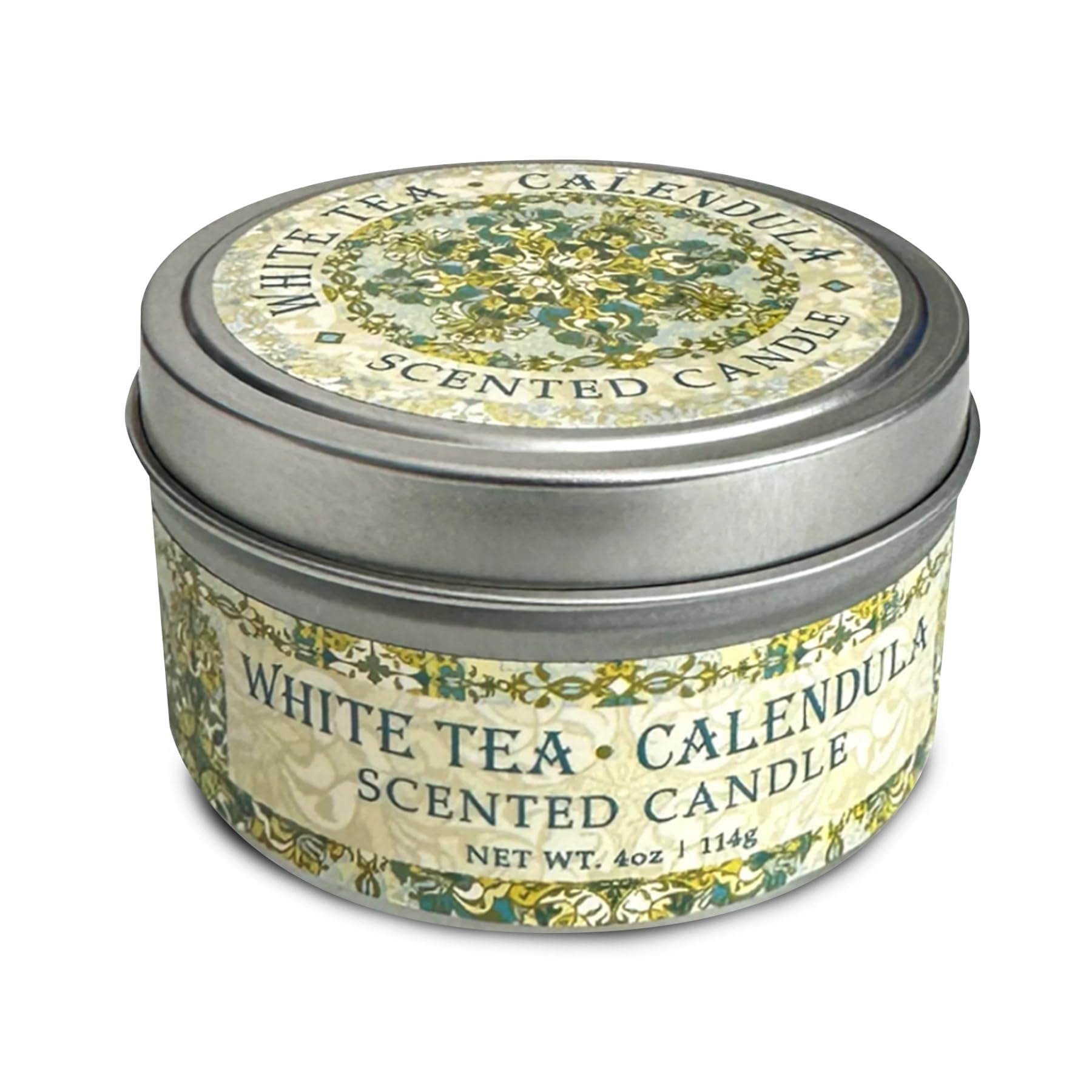 Greenwich Bay Hand-Poured Scented Candle in Decorative Tin – 4 oz/114 g Travel Candle with Lead-Free Wick Vegetable Wax Long-Burning Aromatherapy Gift Single Wick – Made in USA (White Tea)