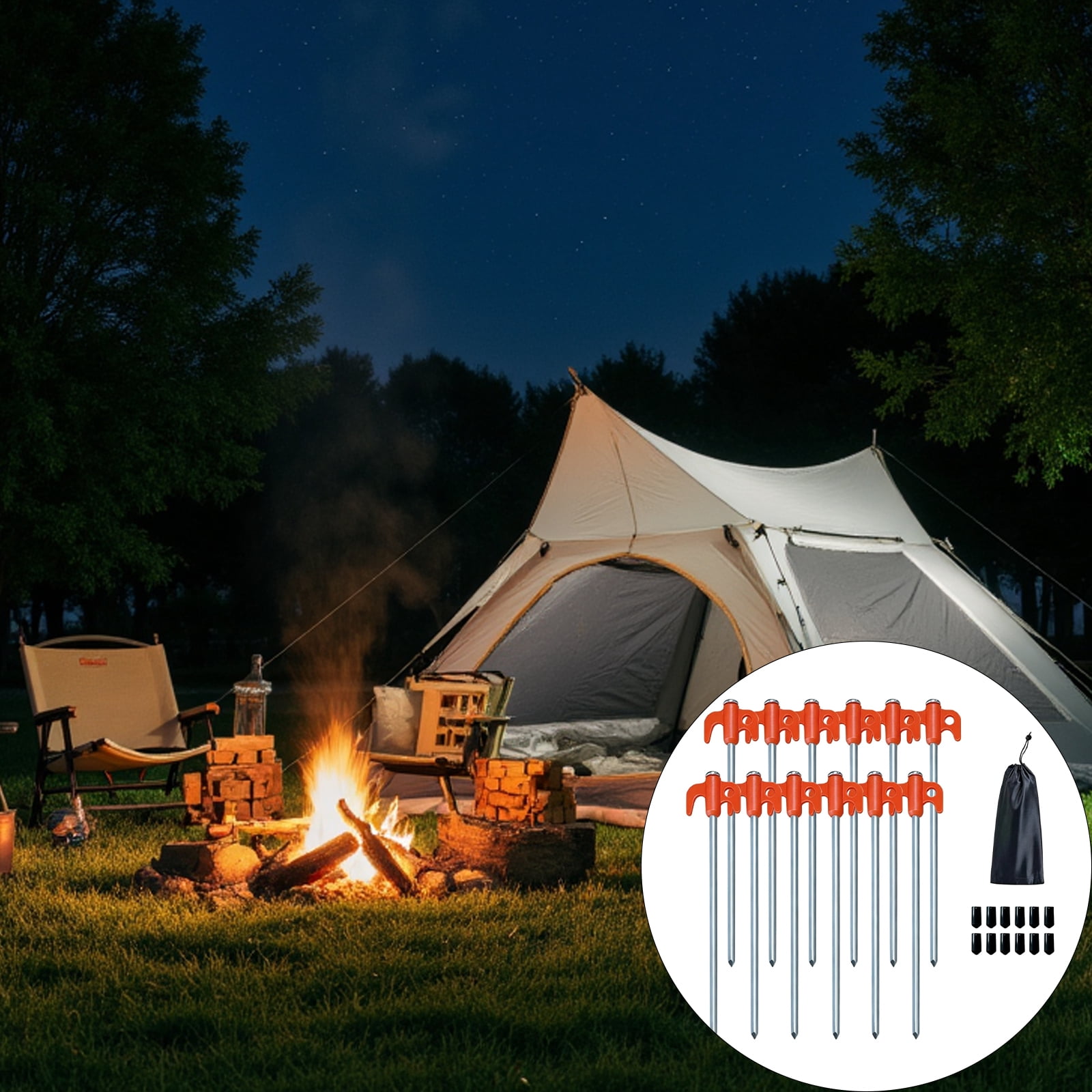 12Pcs Long Tent Peg Carbon Steel Tents Stakes Peg Firm Tent Hook Ground Anchors Outdoor Canopy Stake Camping Accessories