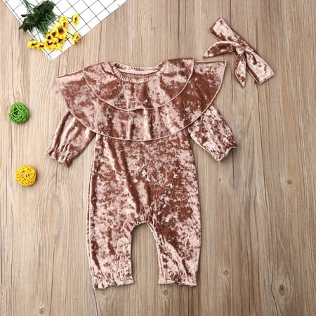 

Autumn Winter Baby 2pcs Clothes Infant Baby Kids Boys Girls Romper Solid Jumpsuit Long Sleeves Solid + Headband Outfit Set 0-24M