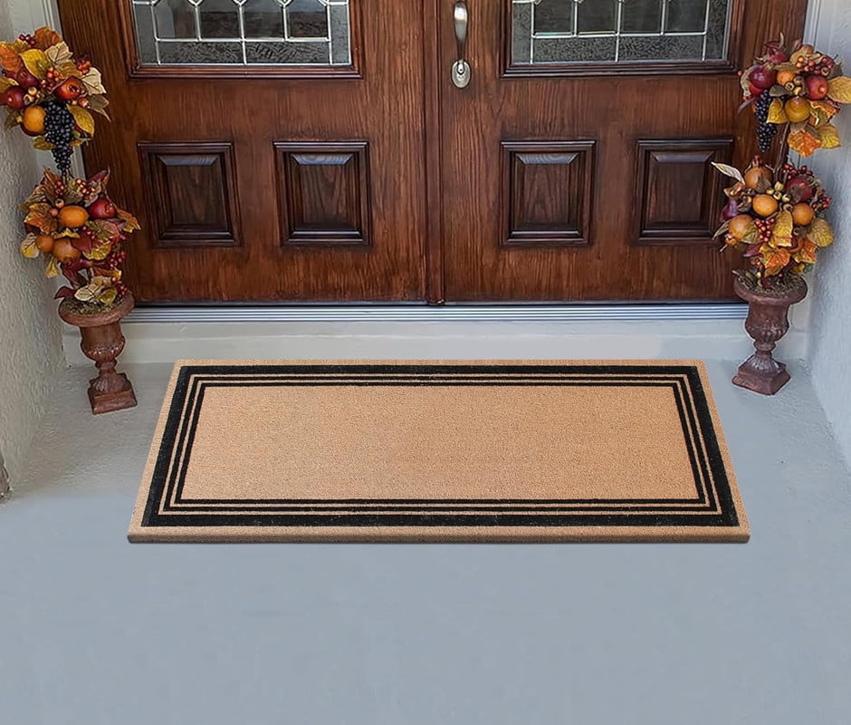 A1HC Natural Coir Flock Doormat for Outdoor Entrance, Heavy Duty, Thin Profile, Anti-Shed Treated Durable Mats, Easy to Clean, Long Lasting, Front Door Entry Mat 24"x57"