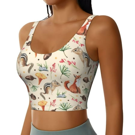 Picia Autumn Forest Animals Sports Bra for Women Padded Strappy Sports Bras Medium Support Yoga Bra with Removable Cups Running Yoga Bra-XX-Large