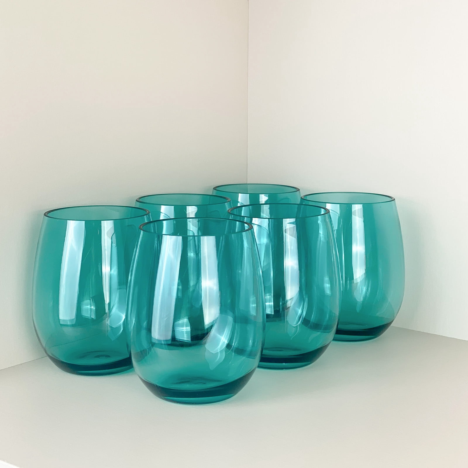 Yongzhenlite Set of 6 Acrylic Wine Glasses, 20-ounce Plastic Tumbler for Party Use,BPA Free,Dishwasher Safe (Teal)