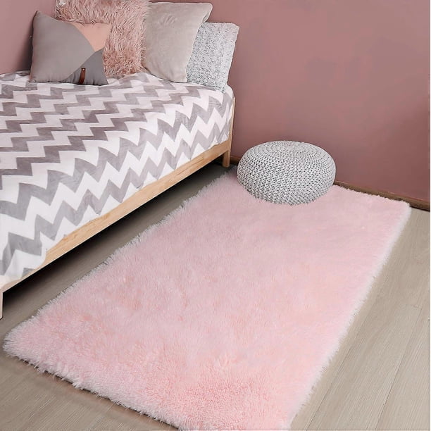 Pink Runner Rug for Girls Bedroom,Fluffy Shag Rug 3'X5' for Living Room,Bedside Rug for Kids Room,Shaggy Throw Rug for Nursery Room,Fuzzy Plush Rug fo
