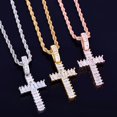 thumbnail image 4 of Mini Baguette Cross Pendant Necklace 14K Yellow Gold AAA Cubic Zircon Men's Hip Hop Rock Jewelry, 4 of 8