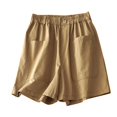 thumbnail image 1 of Womens Summer Lounge Cotton Linen Shorts Solid Color Comfy Elastic Waist Beach Shorts Loose Fit with Pockets, 1 of 7