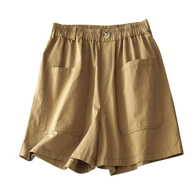 Womens Summer Lounge Cotton Linen Shorts Solid Color Comfy Elastic Waist Beach Shorts Loose Fit with Pockets