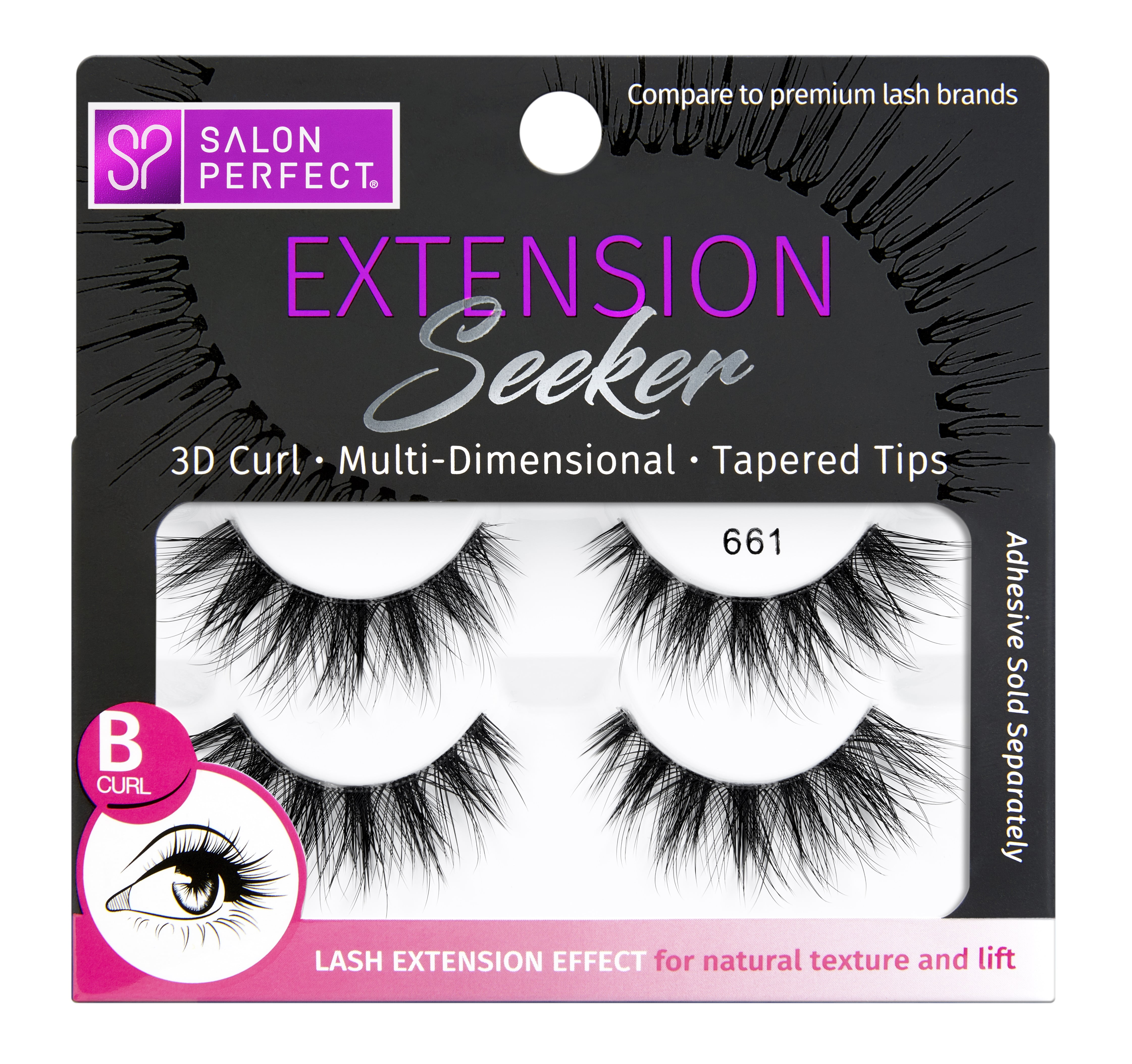 Salon Perfect Extension Seeker C-Curl False Eyelashes, 661, 2 Pack