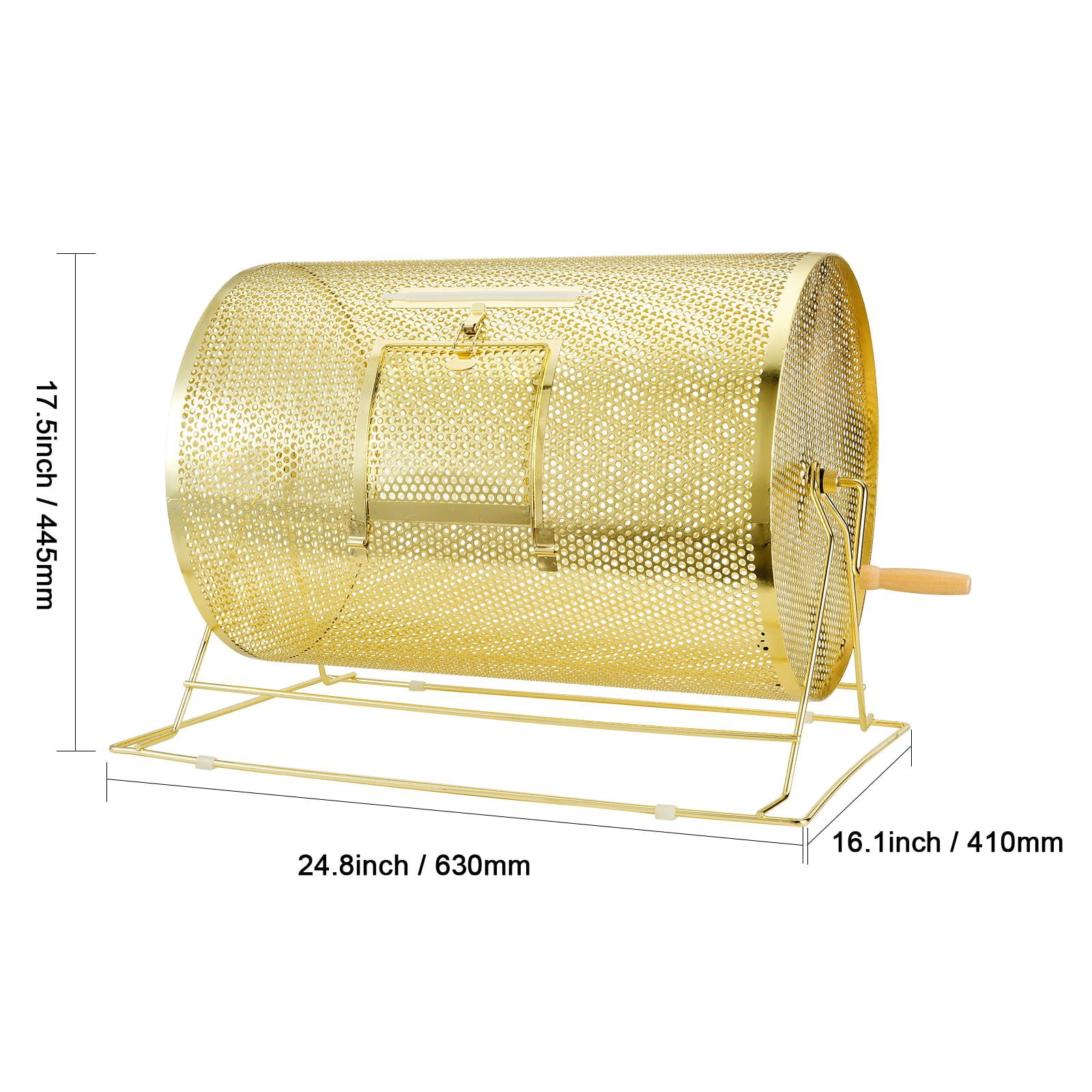 Raffle Drum, Holds 10000 Tickets or 300 Ping Pong Balls, Metal Lottery Spinning Drawing with Wooden Turning Handle, 14.8 x Ø21.26 inch Brass Plated Raffle Ticket Spinning Cage, for Bingo Ballot