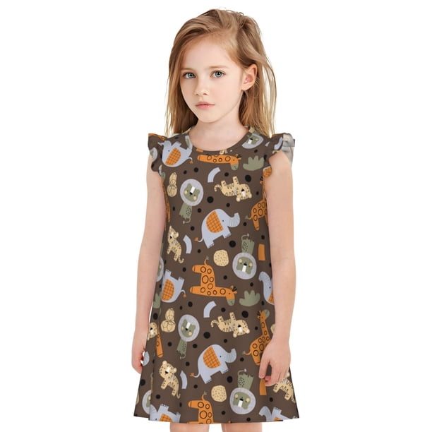 Balery Cute Lion Tiger Camisón de princesa para niñas, pijama de algodón con mangas abullonadas, suave y bonito.-X-Large