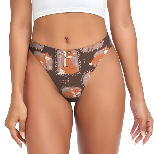 Balery Beautiful Fox Tangas de Algodón para Mujer con Estampado – Ropa Interior Sexy, Transpirable, G-string-Small