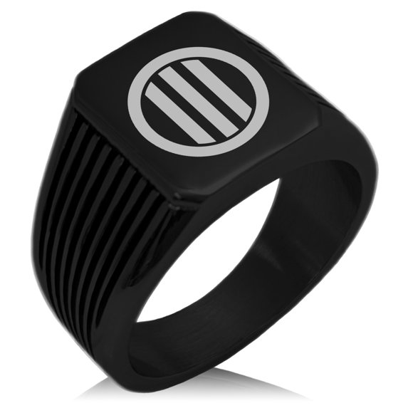 Stainless Steel Narita Samurai Crest Needle Stripe Pattern Biker Style Polished Ring
