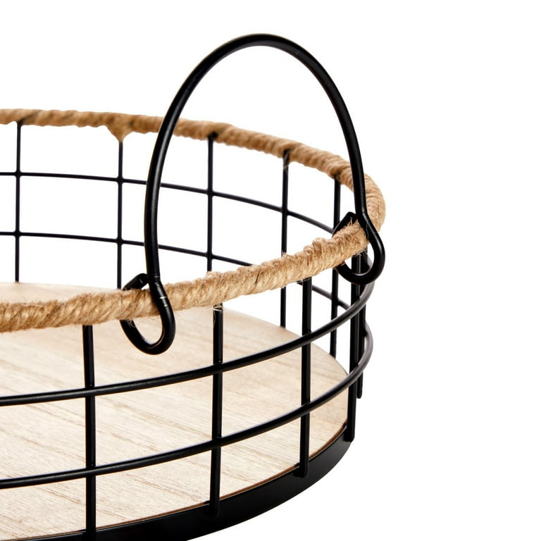 2 Pack Round Wire Baskets with Handles, Metal Storage Trays for