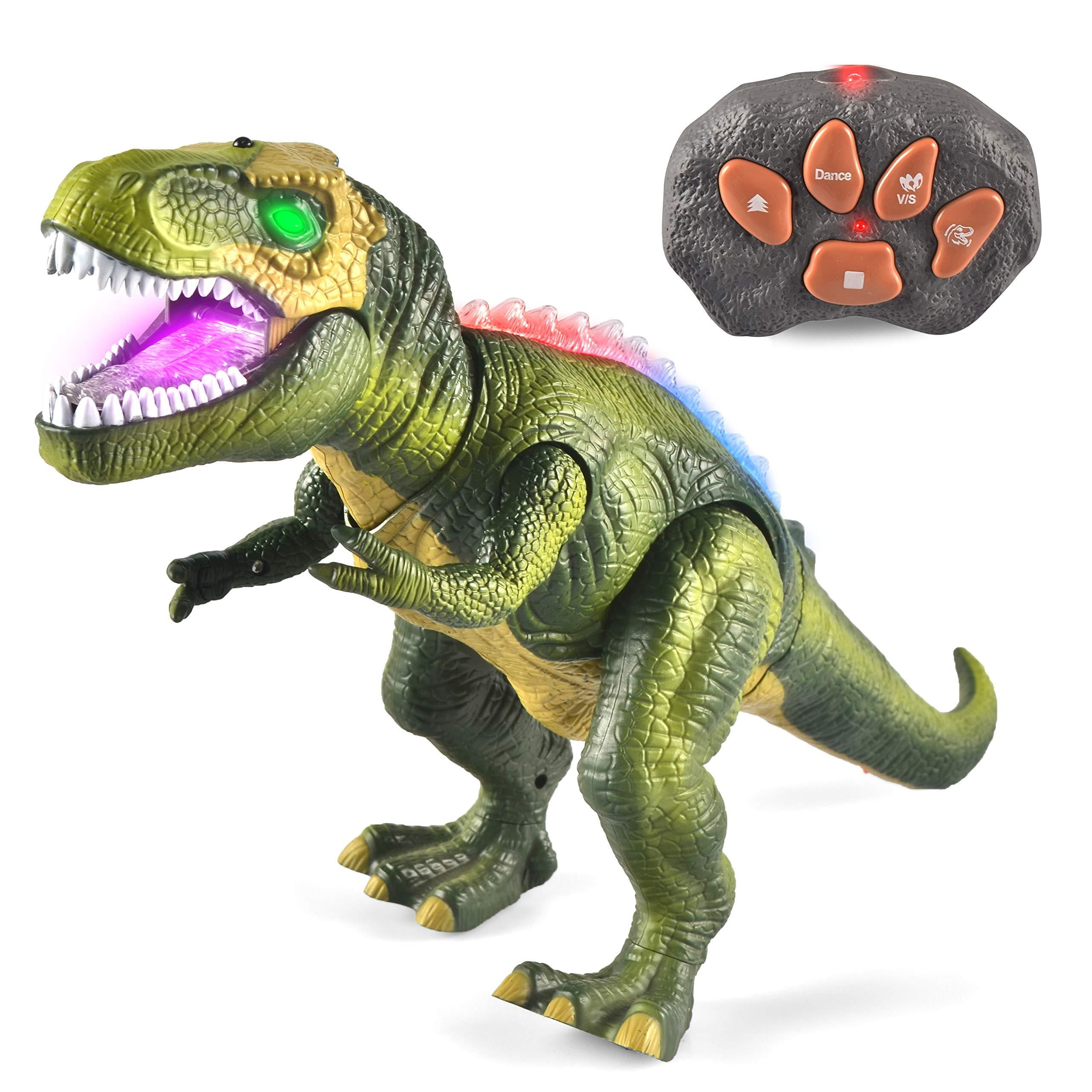JOYIN LED Light Up Remote Control Dinosaur Walking and Roaring Realistic TRex Dinosaur Toys