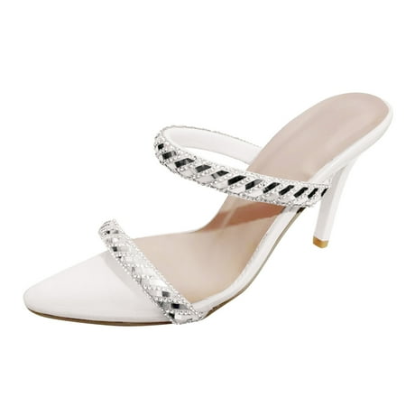 

CBGELRT Womens Sandals White Womens Work Sandals Size 8 Ladies Fashion Summer Color Leather Rhinestone Decorative Pointed Thin High Heeled Sandals Wedges Sandals for Women