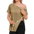 thumbnail image 2 of Domuza Post Shoulder Surgery Recovery Shirts Women After Rotator Cuff Post Shoulder Surgery Short Sleeve T-Shirts Chemo Dialysis Port Top Khaki 3XL, 2 of 5