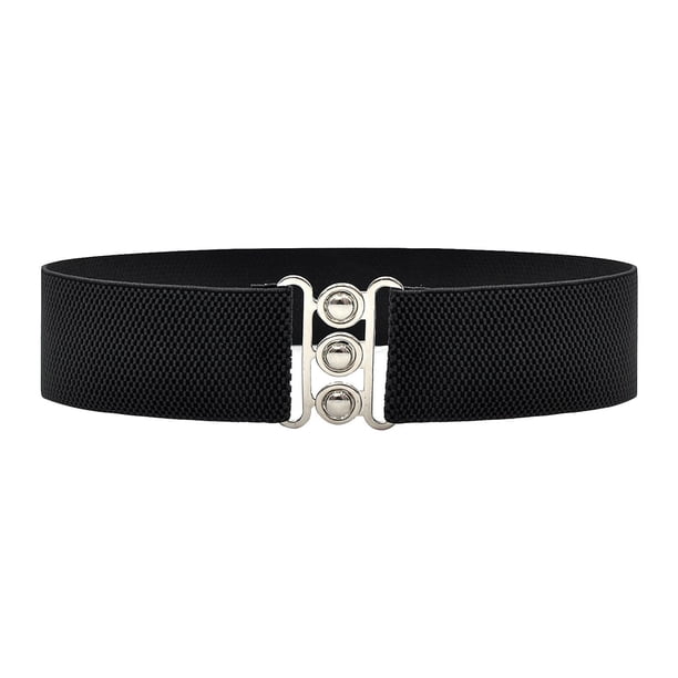 Cinturón elástico para mujer, versátil, de moda, grueso, con hebillas de 27 x 2 pulgadas. Negro