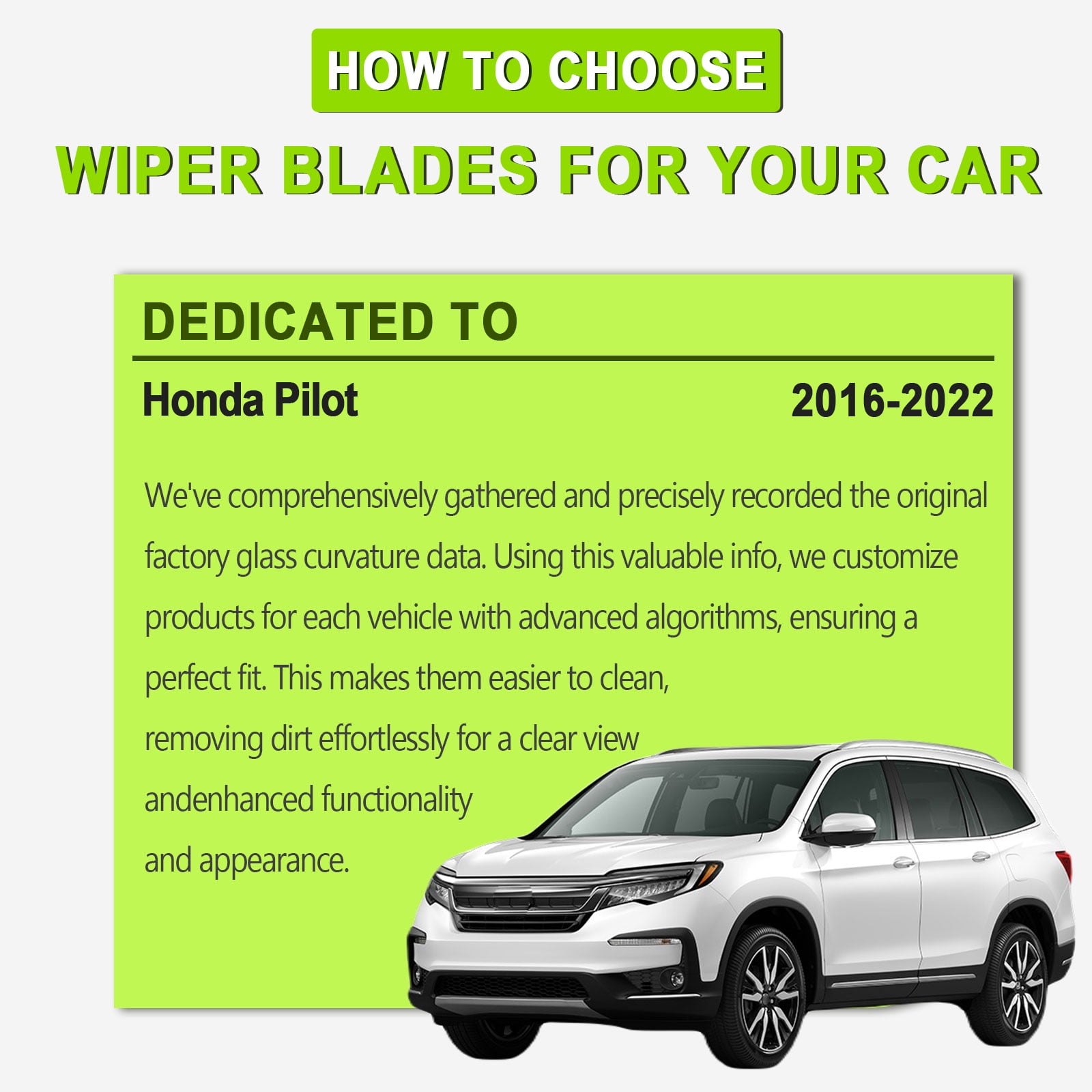 FARRLADI Silicone Windshield Wipers Replacement for Honda Pilot 2016-2022,Original Equipment Automotive Replacement Wiper Blades - 26"+24"+14"(3 Pack)