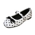 thumbnail image 2 of pwidon Women's Bow Mary Jane Flats Square Toe Adjustable Buckle Strap Polka Dot Casual Walking Ballet Shoes White 5.5, 2 of 6