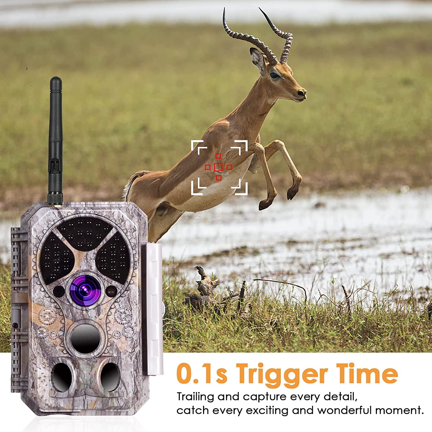 Bluetooth Wireless WiFi Game Trail Camera & Wildlife Deer Hunting Security Camera 32MP Picture 1296P Video Motion Activated Night Vision 100ft Black Flash Infrared 0.1s Trigger Speed IP66 Waterproof